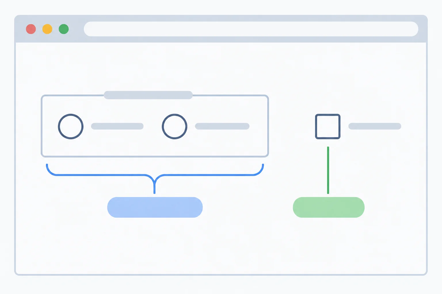 Diagram showing two unselected radio controls inside one group and one separate unselected checkbox.