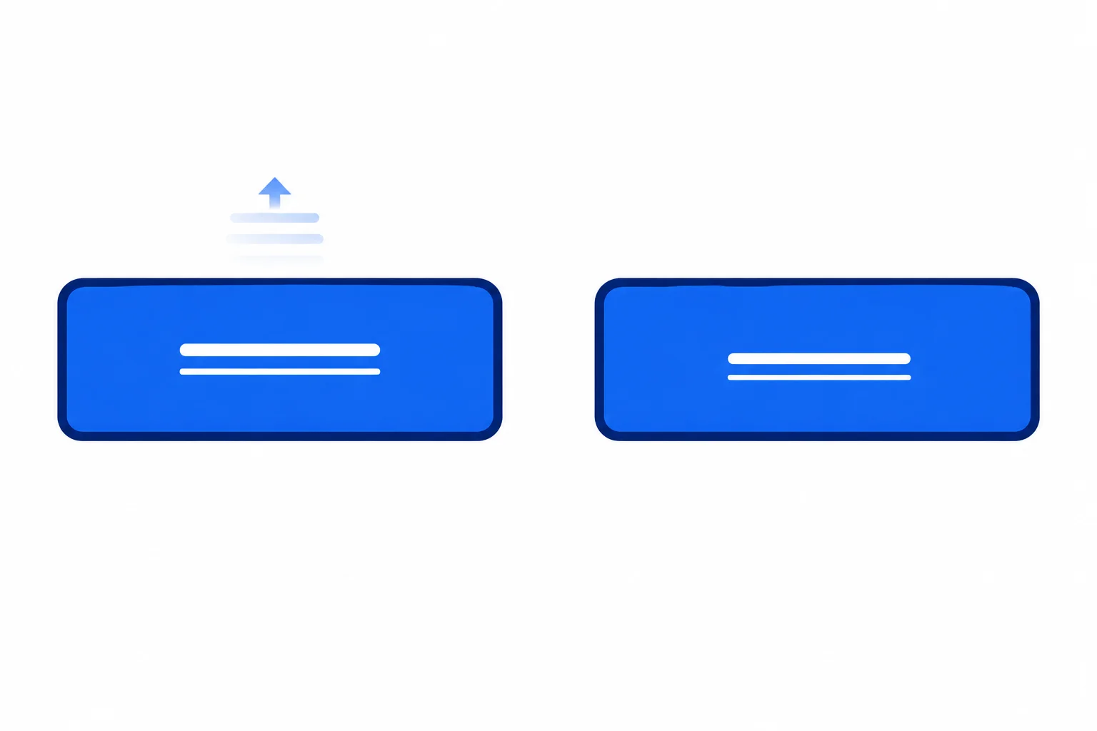 Side-by-side diagram: a link label moves slightly within a stable blue control in one panel, while it stays still in the other. Both panels retain an underline and visible focus outline.