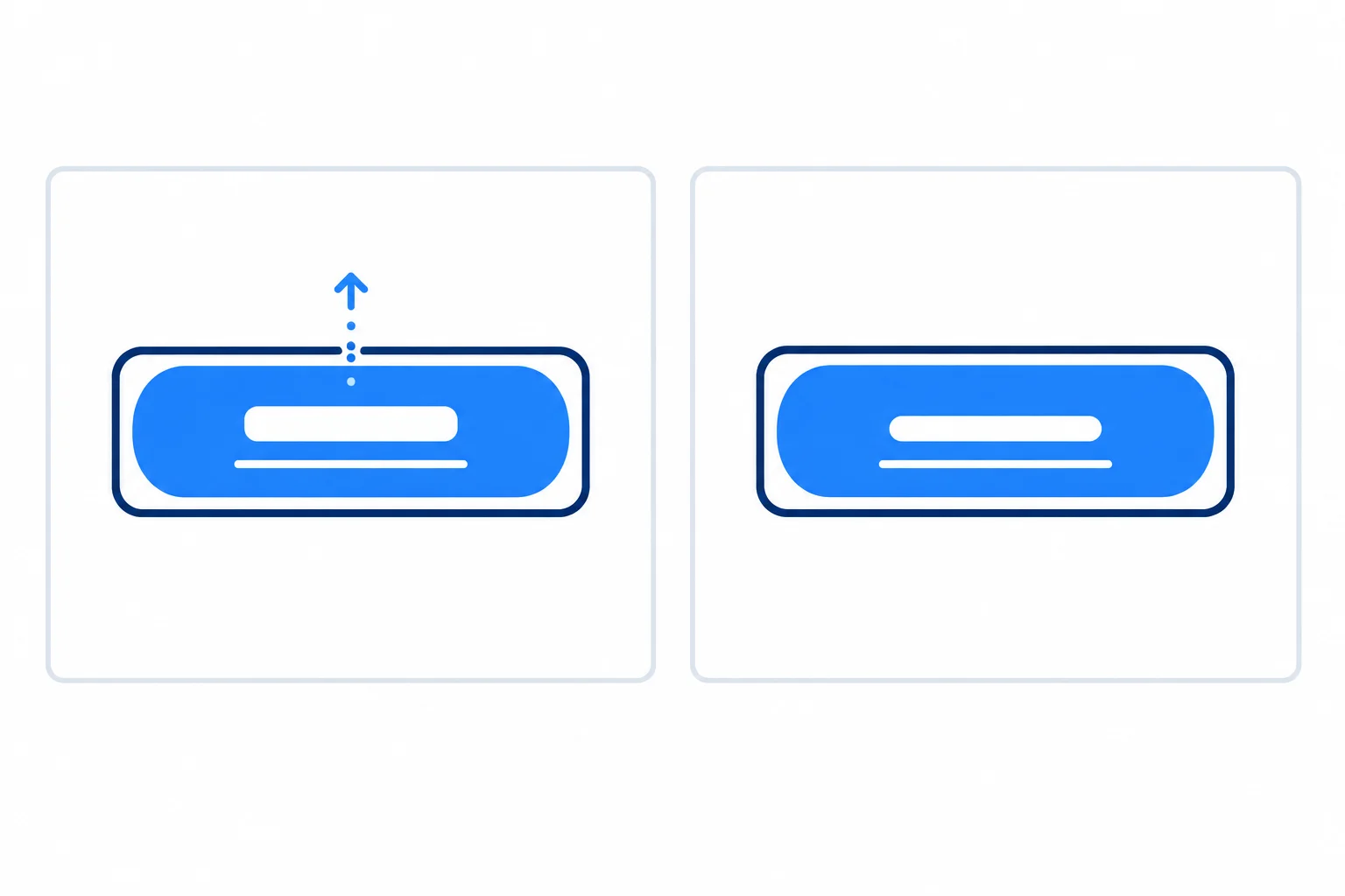 A comparison of a link with a subtly raised inner label under default motion and a stationary inner label under reduced motion; both retain darker background, underline, and focus outline.