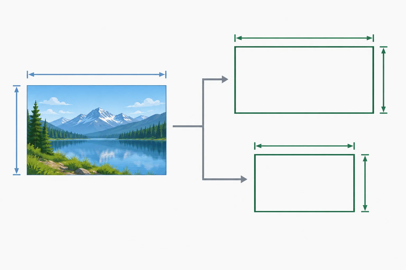 Diagram comparing a 3:2 source rectangle with wide and narrow empty 16:9 media frames.