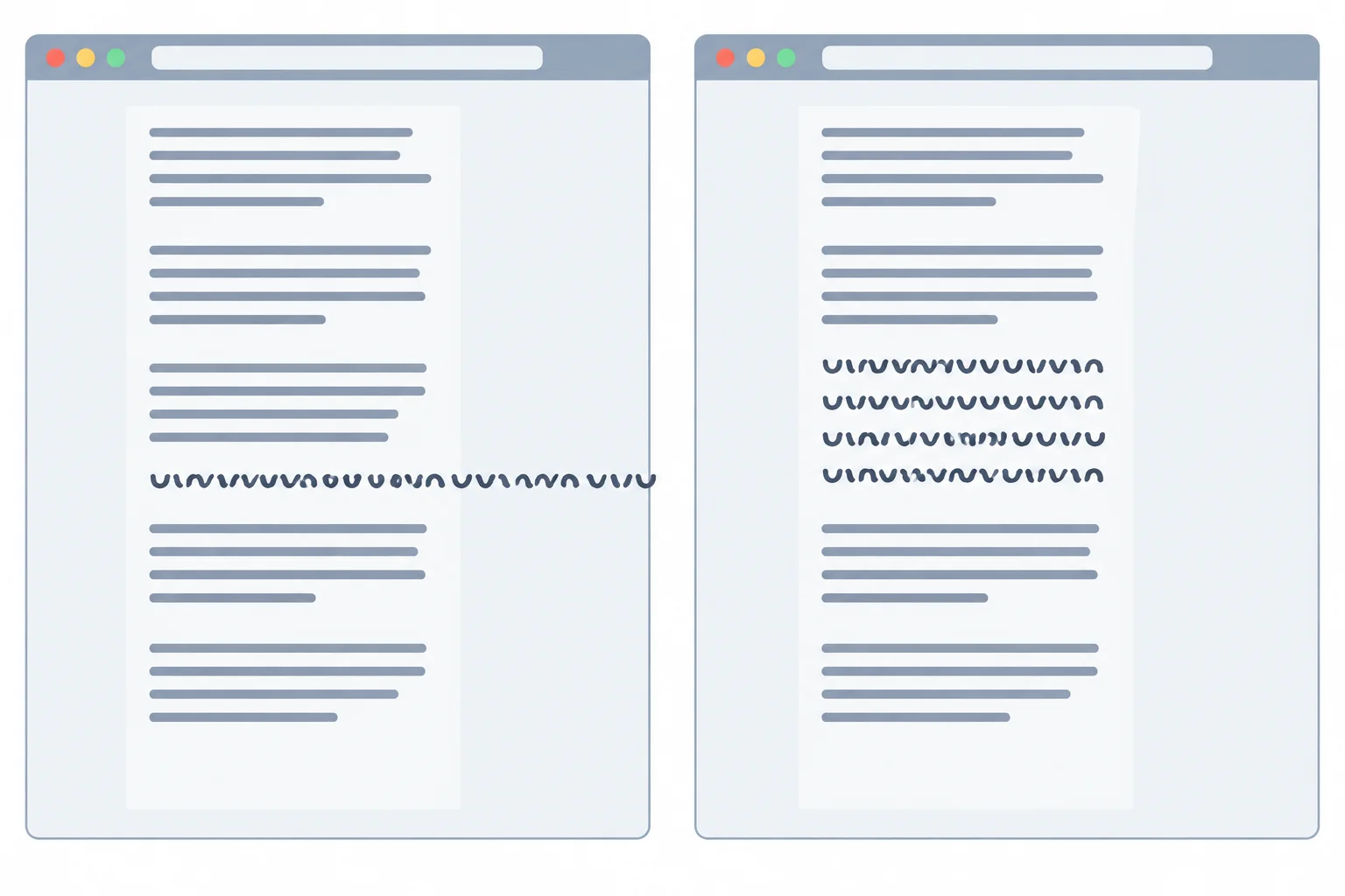 A comparison of a long unbroken reference extending beyond a narrow article and then wrapping within the same article.