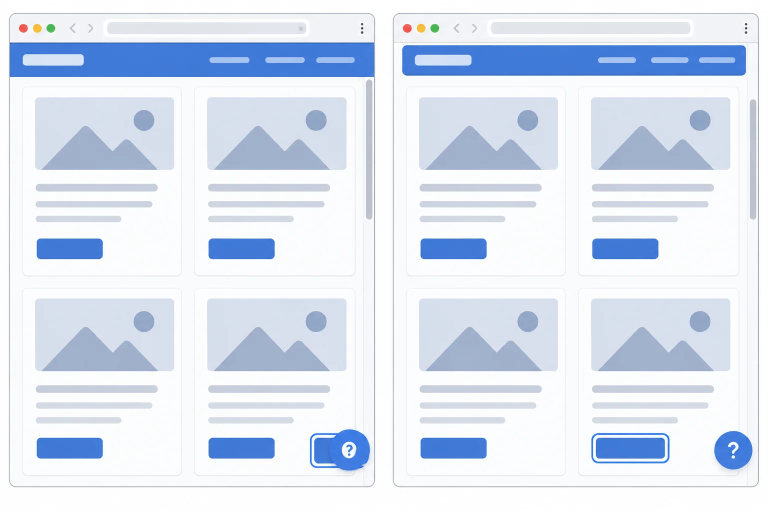 A comparison showing pinned page elements partly hiding a focused control versus normal-flow elements leaving the control fully visible.