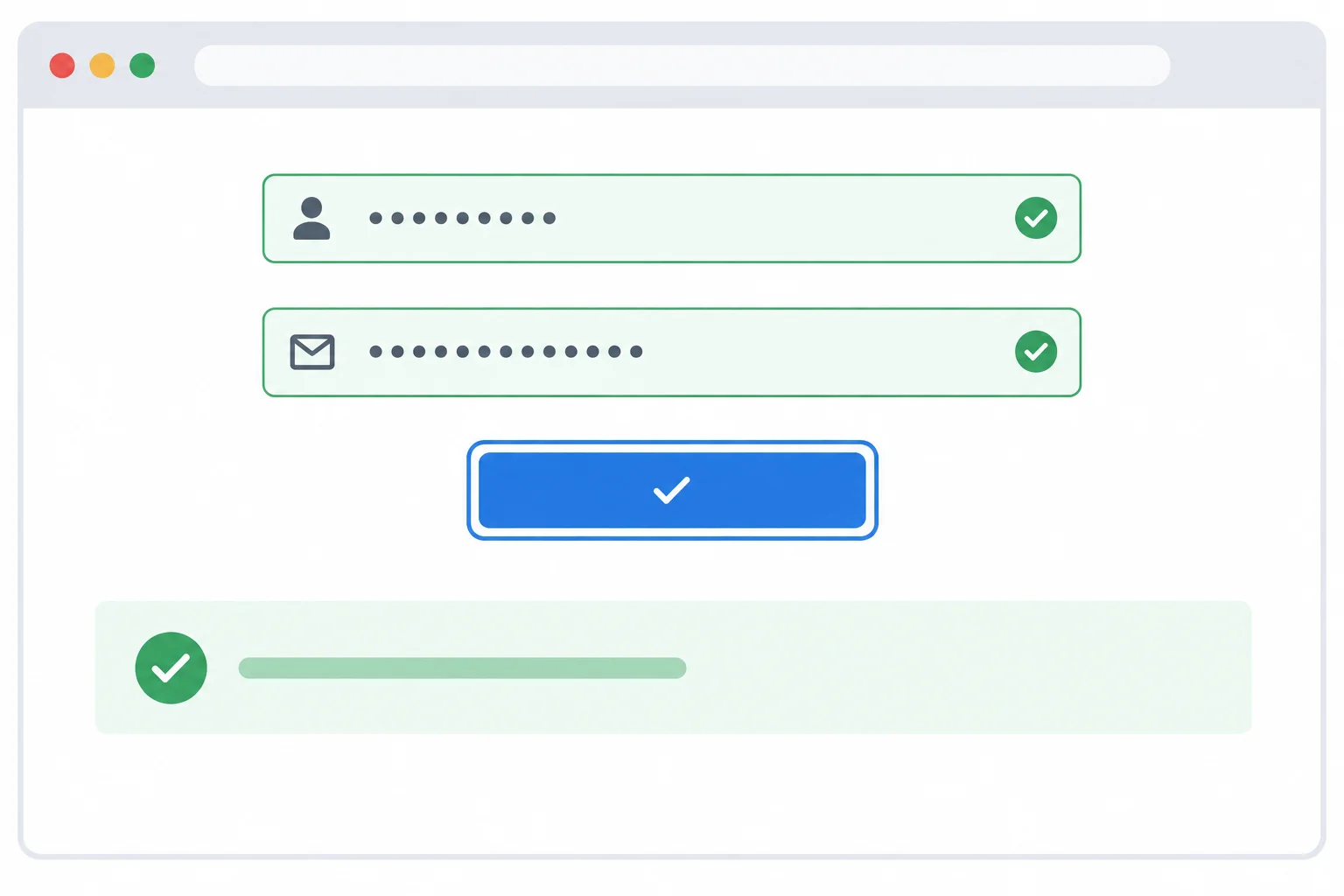 Diagram of a valid local form whose existing status area updates while keyboard focus remains on the form button.