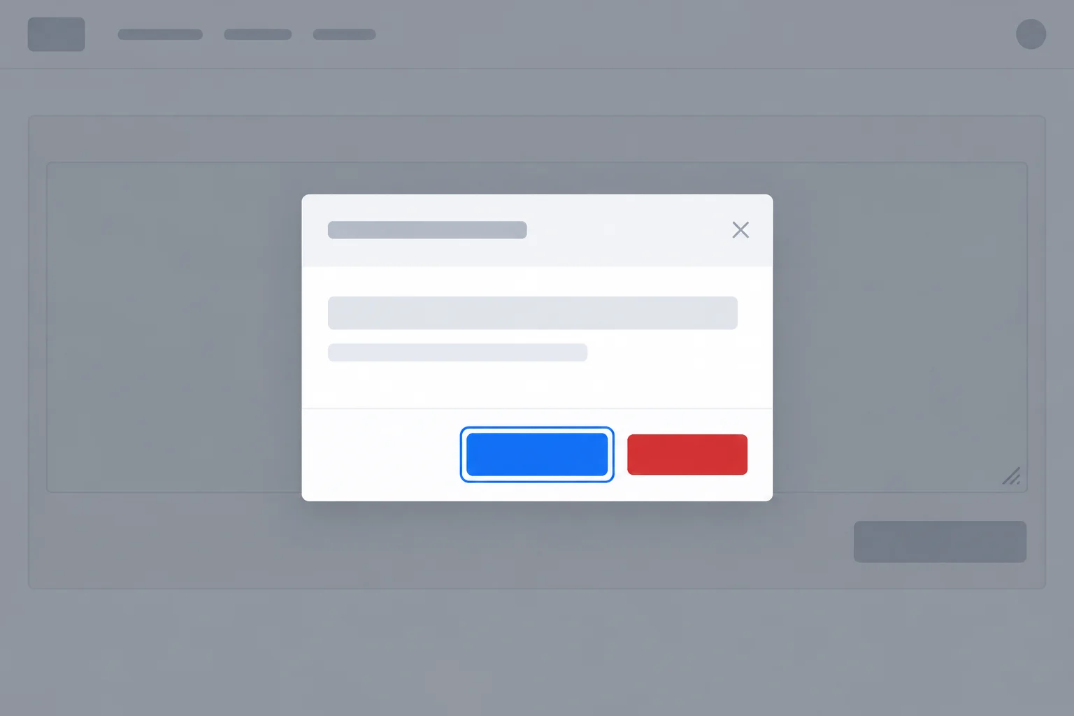 A modal confirmation dialog over a dimmed draft workspace, with a visible focus outline on the non-destructive left action.