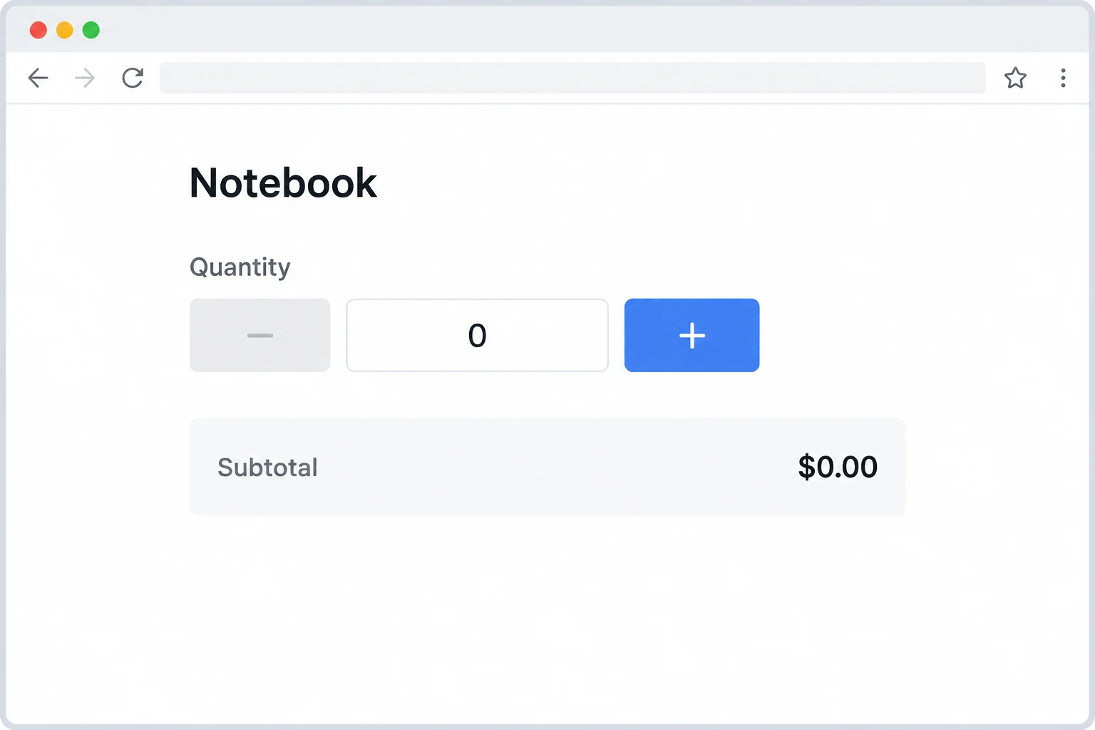 Screenshot-style calculator interface at quantity zero with a disabled Decrease button and an active Increase button.