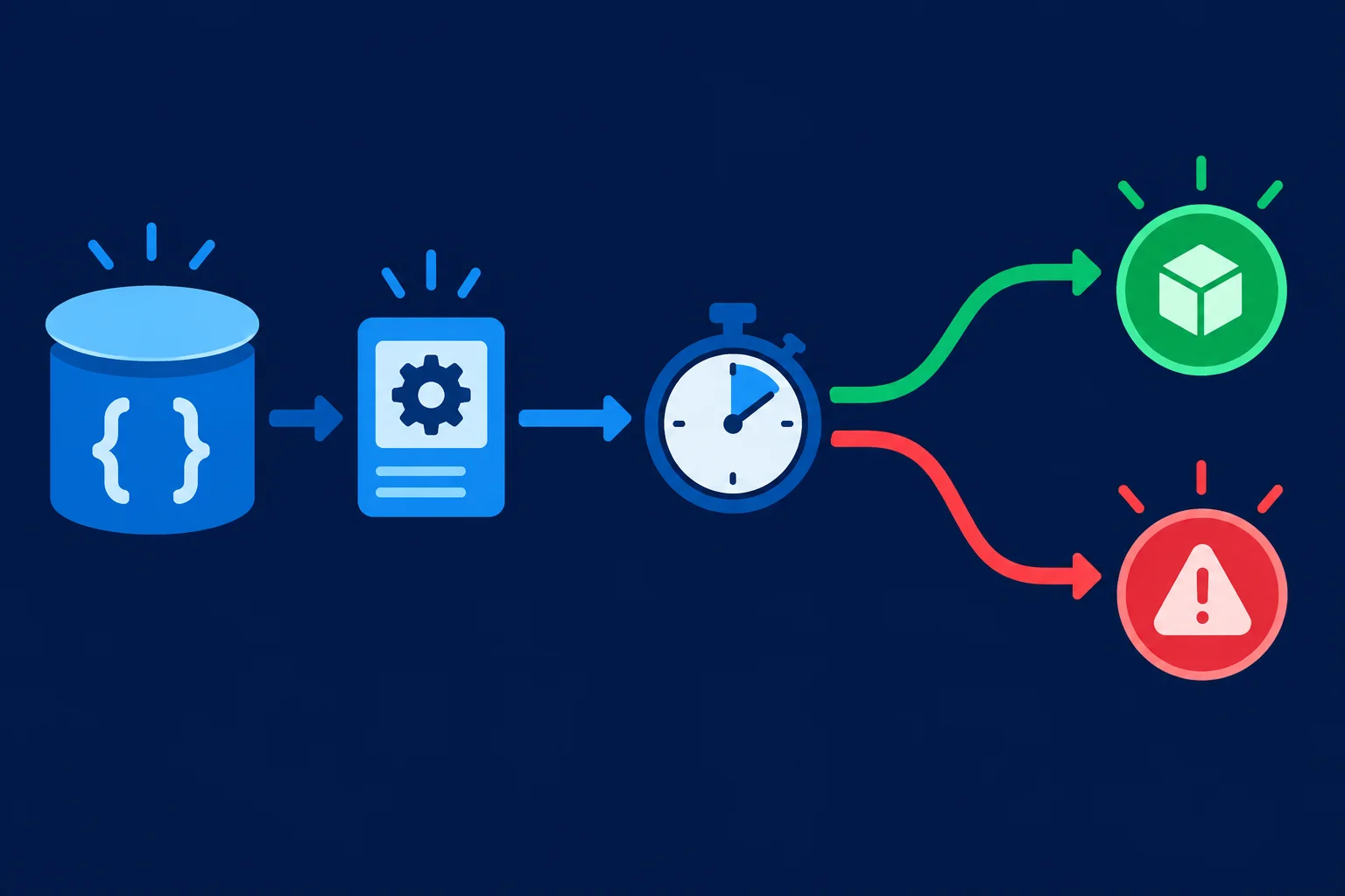 A promise starts a timer immediately, then the timer later routes to either a value outcome or an error outcome.