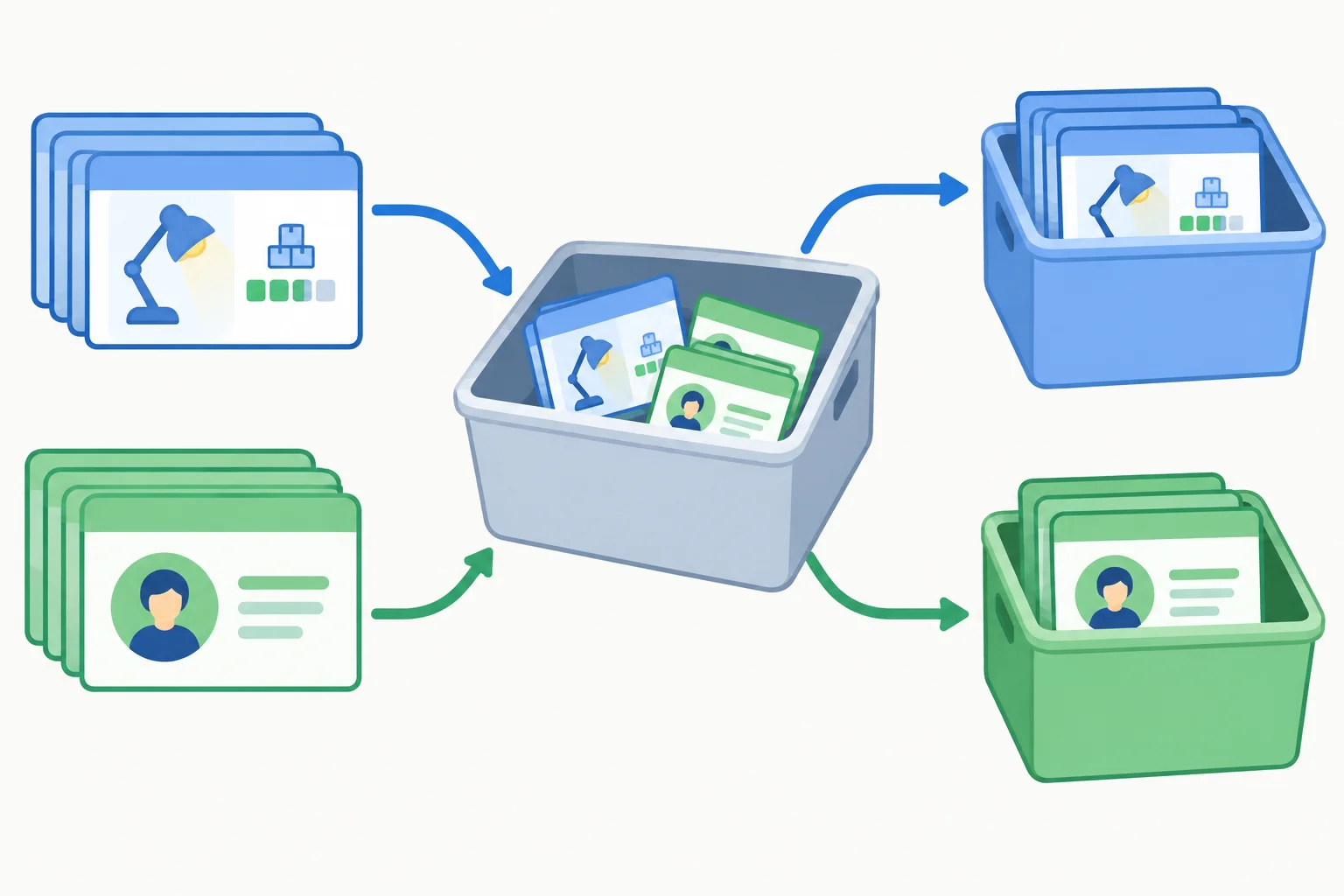 Two reusable containers preserve whether their record cards are Product-shaped or User-shaped.