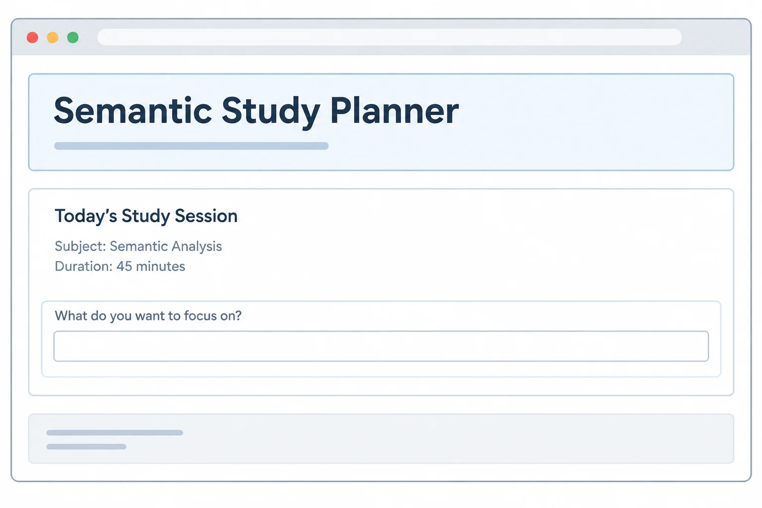A browser page diagram showing a main heading, a session section, a label associated with a text input, and a footer.