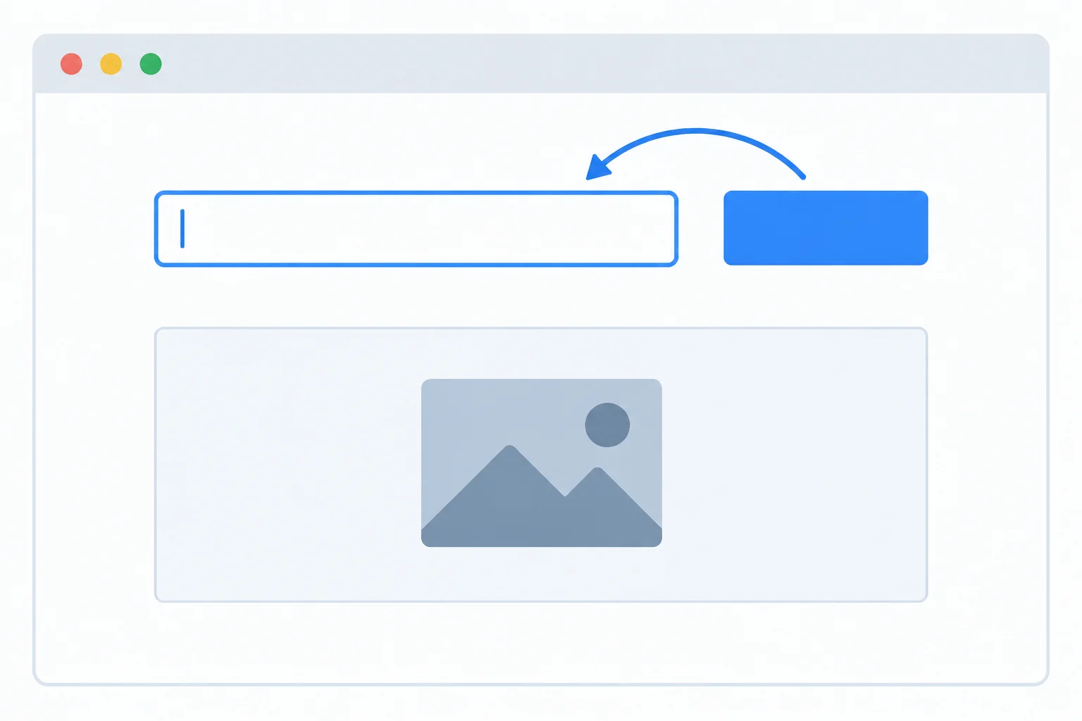 A button points toward a focused text input with a visible focus ring, while a preview area below remains unchanged.