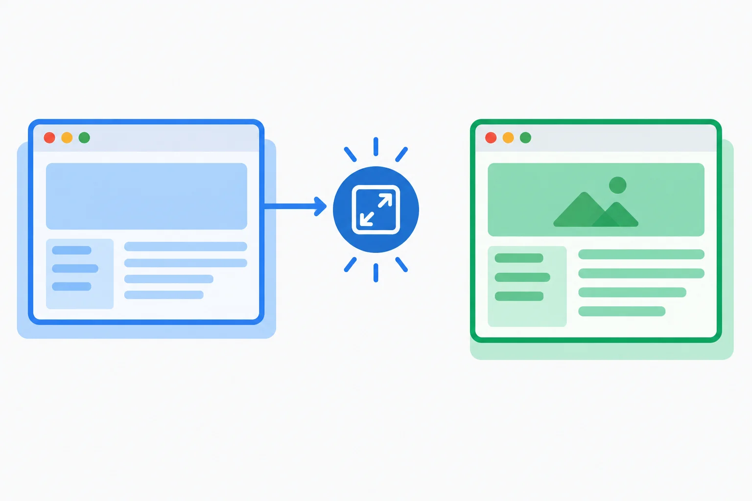 A current green interface snapshot is separate from an active resize listener that remains connected to an earlier blue render snapshot.