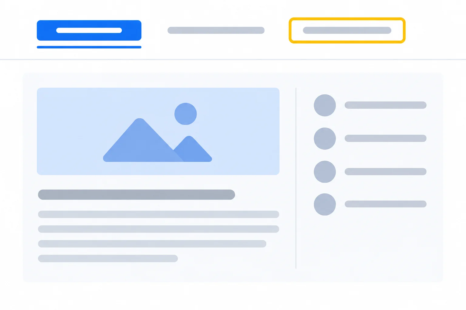 A navigation bar where the first item has a current-location treatment and a different third item has a keyboard-focus outline.
