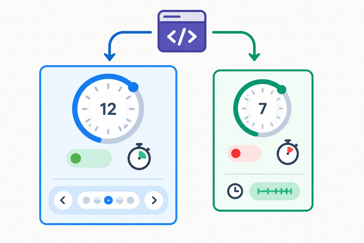 A reusable Hook branches into two unconnected consumer lanes, each with its own counter state, status, and timer.