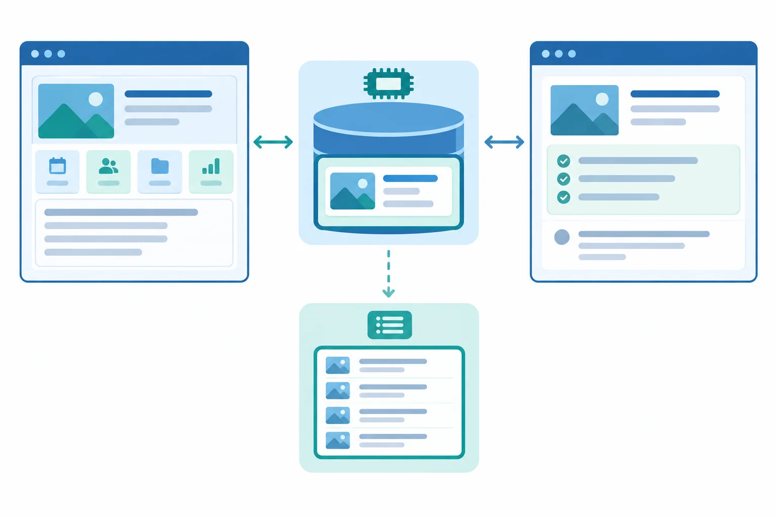 A project overview route and a project brief route both connect to one central detail cache entry, while a list cache entry remains separate.