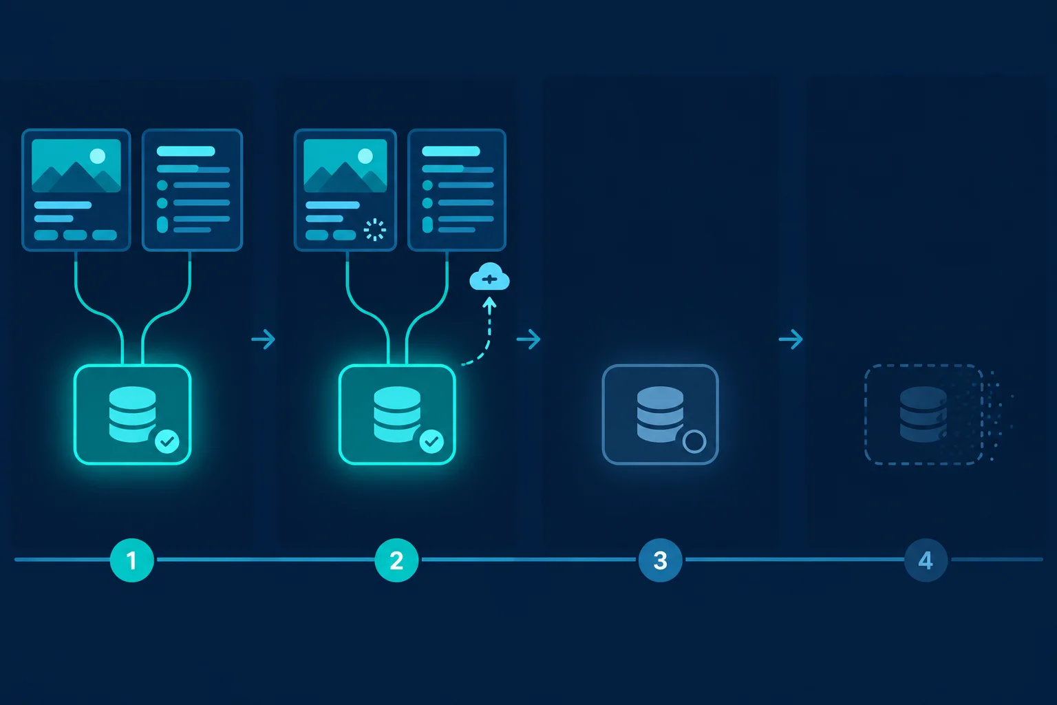 Timeline diagram showing fresh reuse, stale background fetching with retained content, an inactive cache entry, and later removal.