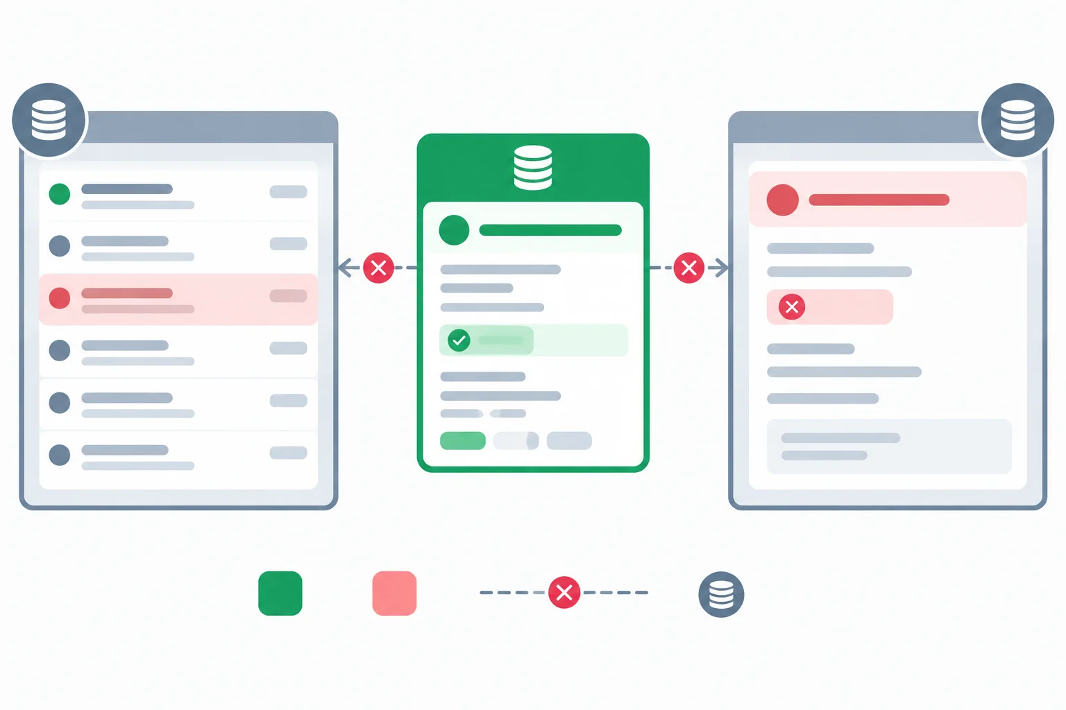 An updated adapter store is surrounded by a stale cached list and stale cached detail view, connected by an unfinished synchronization path.