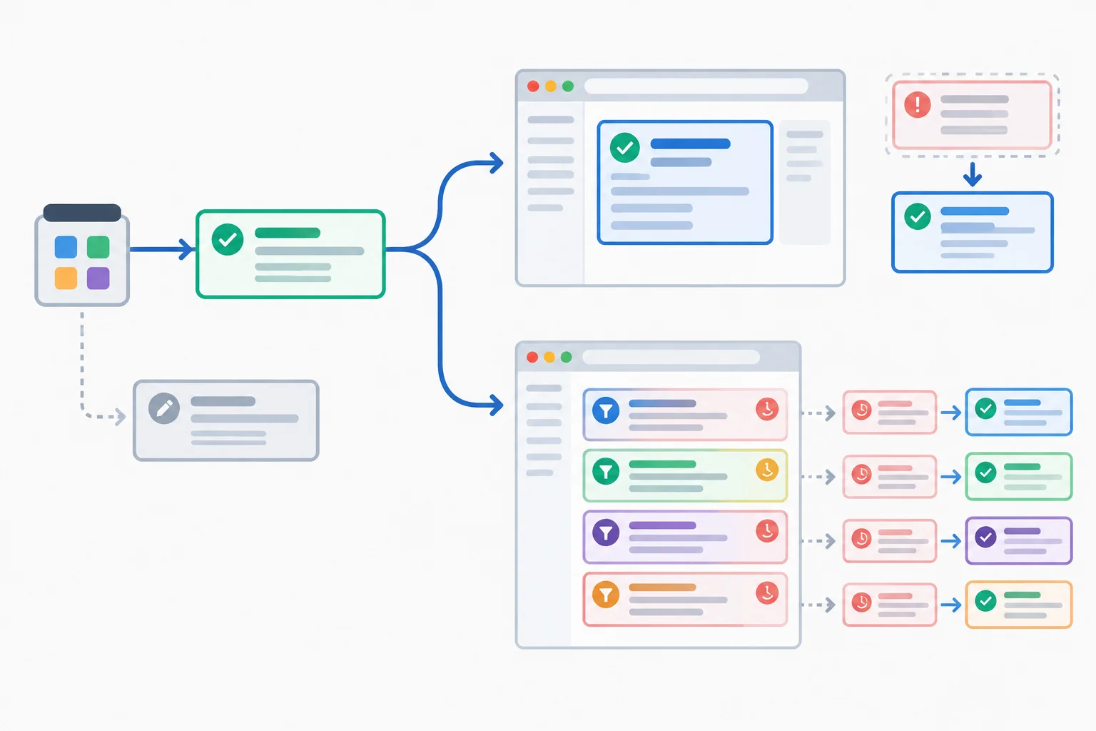 A confirmed task record directly replaces its matching detail cache entry, while multiple filtered list cache entries are refreshed.