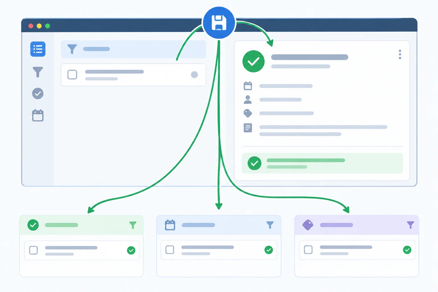 A task detail is updated to done while the open-task list no longer includes that task.