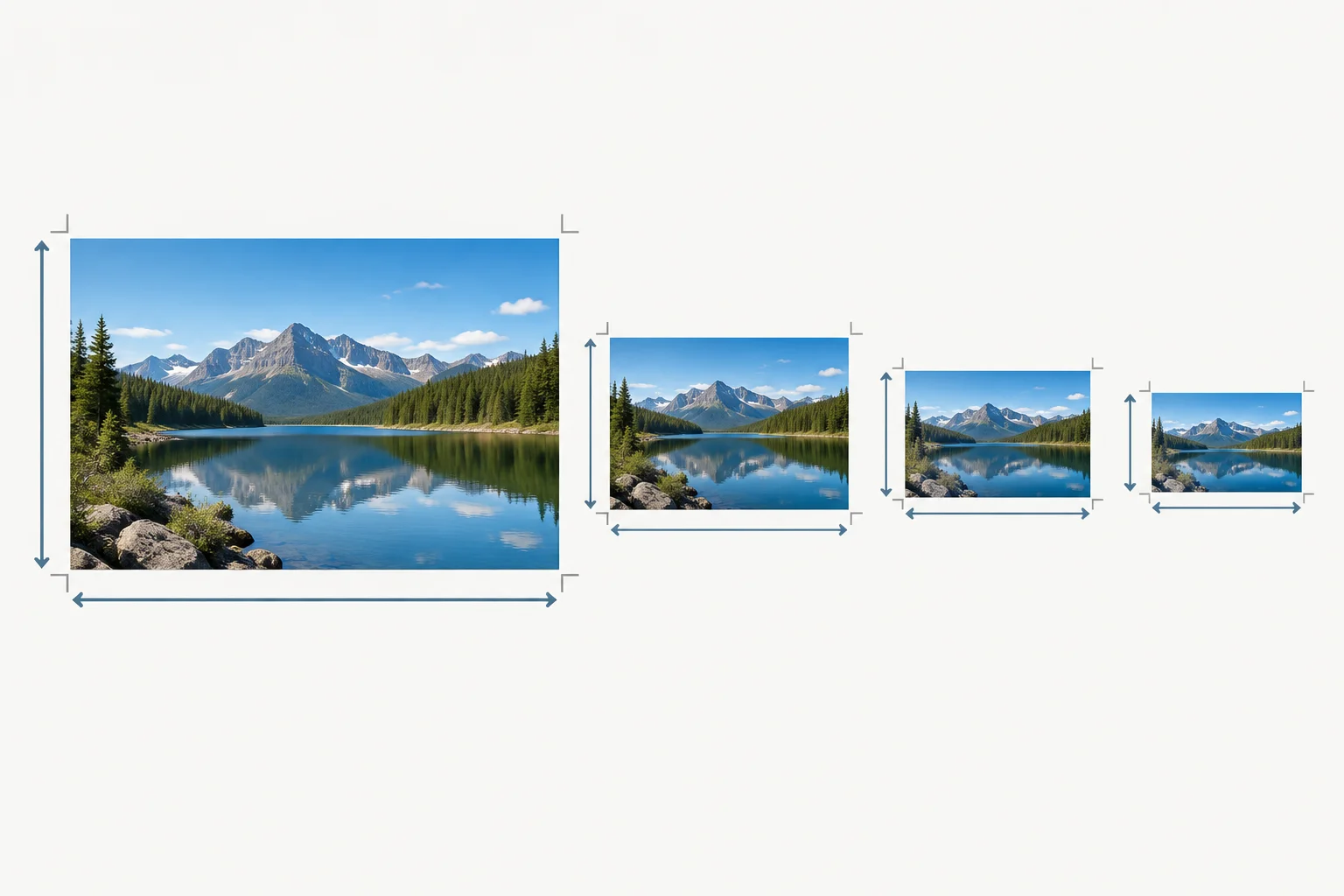 A large 3:2 landscape photo frame and three smaller 3:2 frames, showing that each export keeps the same proportion.