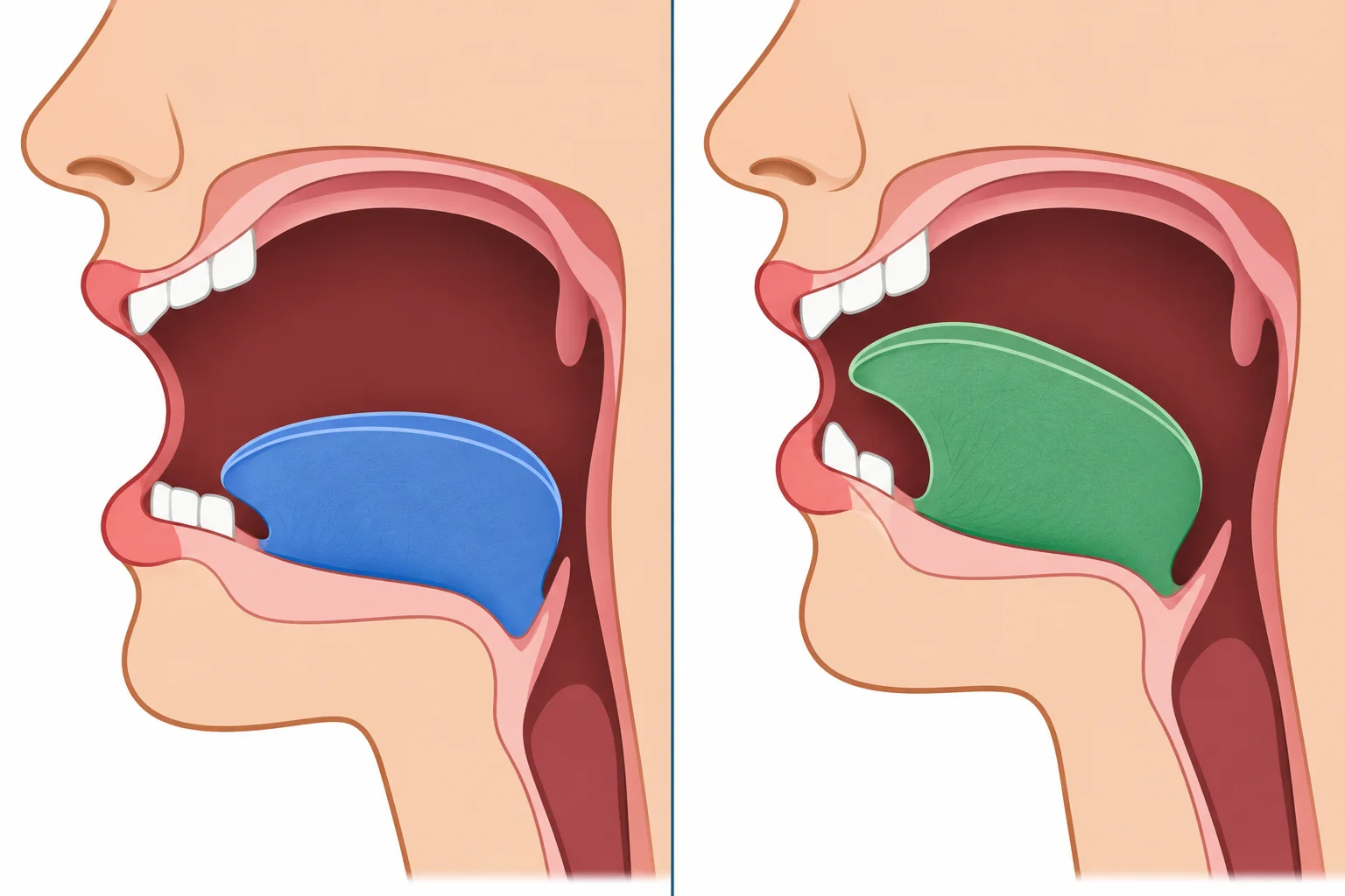 Comparação da abertura da boca e da posição da língua para a curto e ä curto.