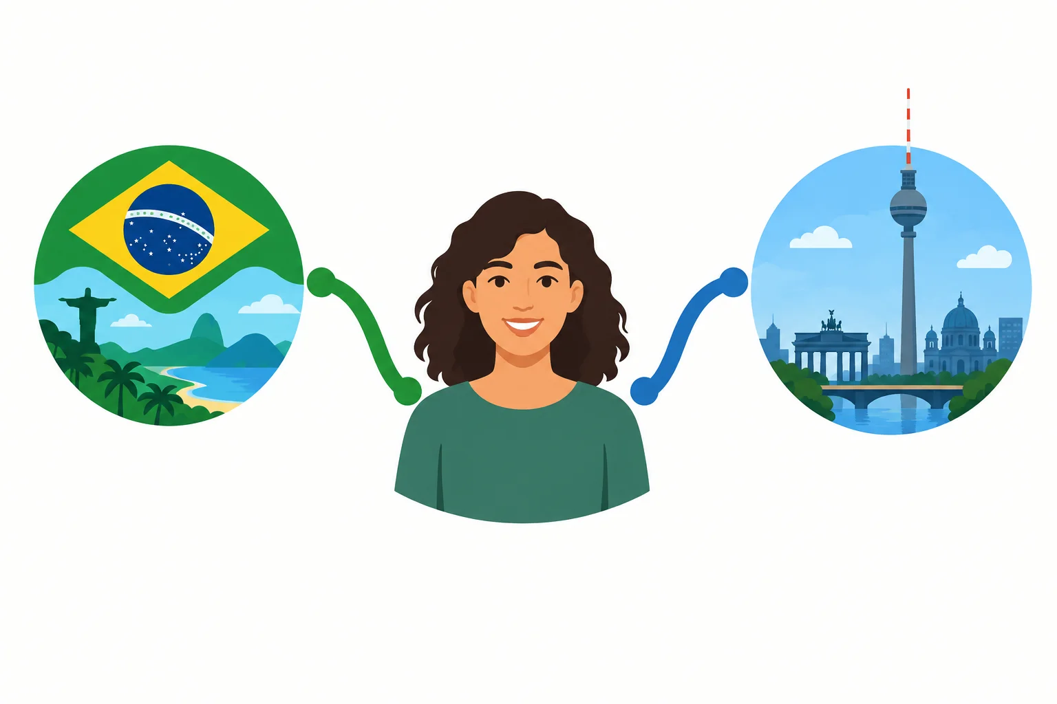 Diagrama de um perfil com uma pessoa ligada separadamente ao país de origem e à cidade onde mora.