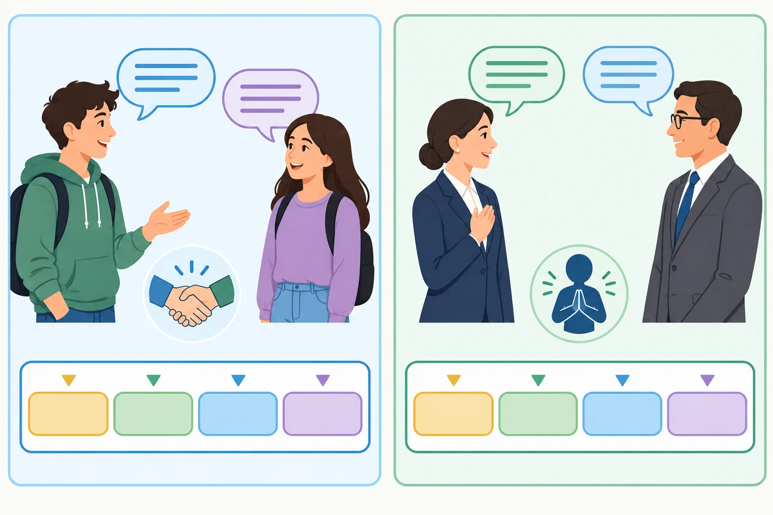Comparação visual entre uma pergunta informal com du e uma pergunta formal com Sie, ambas com blocos de frase equivalentes.