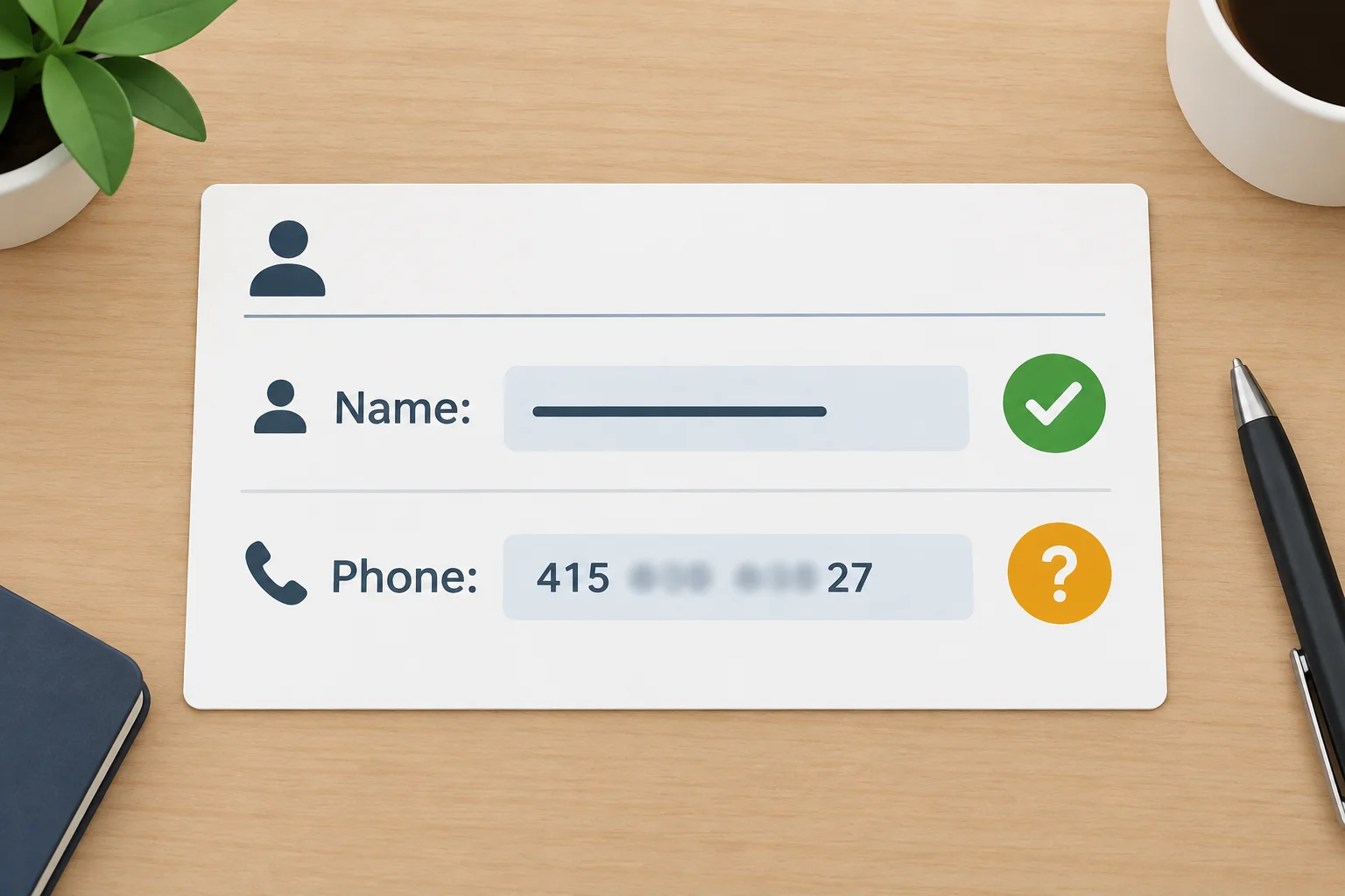 Uma anotação mostra o nome como compreendido e o telefone como dado incerto.