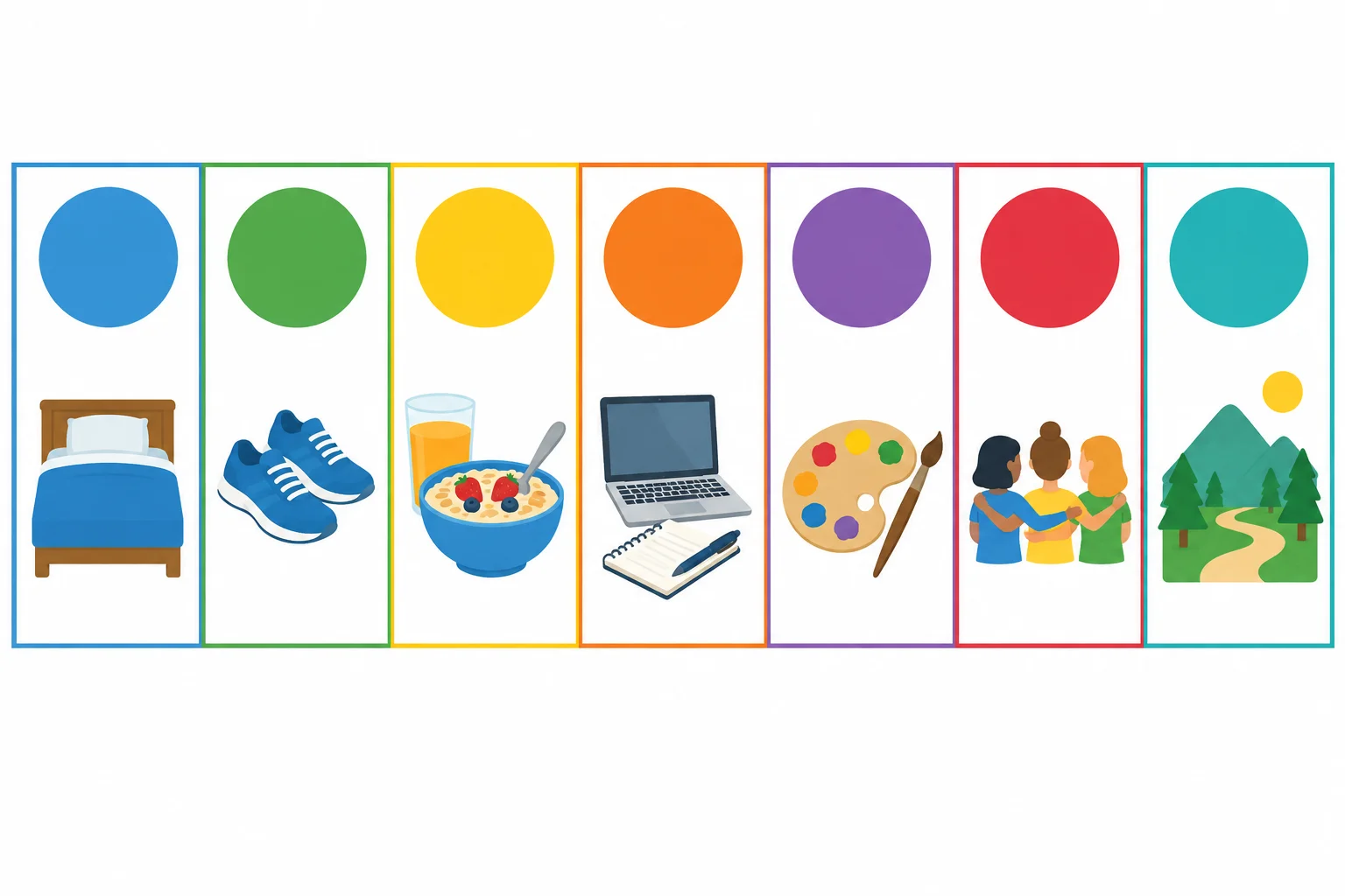 Faixa de calendário com sete colunas em sequência, da segunda-feira ao domingo.