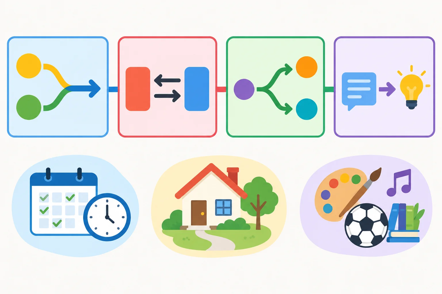 Diagrama com quatro relações: união, contraste, alternativa e motivo.