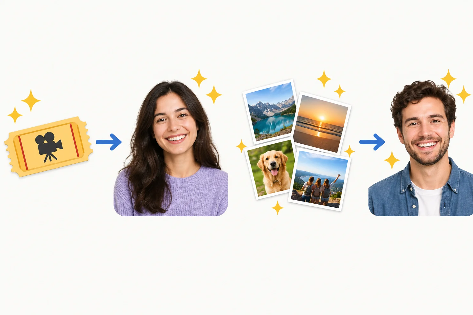 Diagrama com um filme agradando uma mulher e várias fotos agradando um homem.