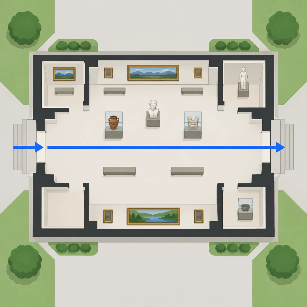 O percurso passa pelo interior do museu.