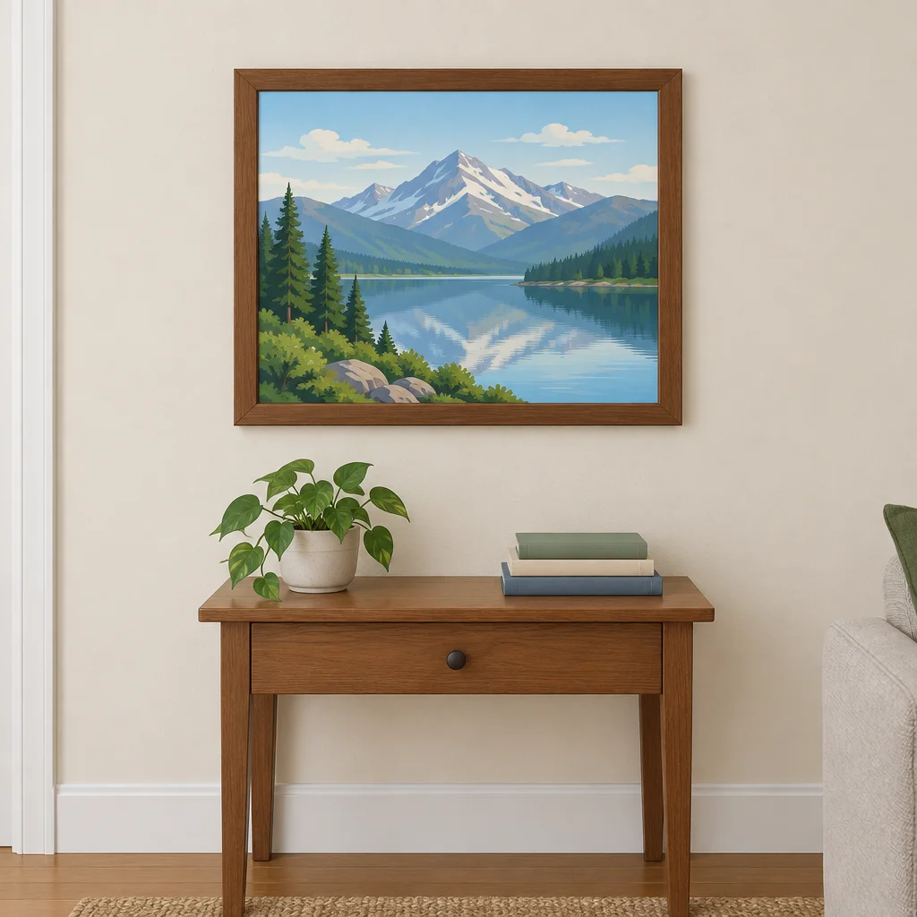 O quadro está em contato com a parede.
