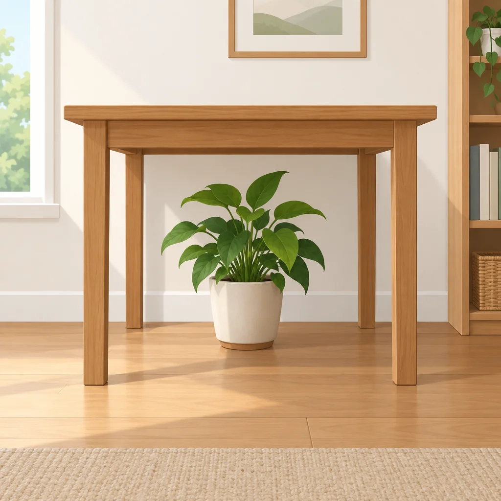 A planta está abaixo da mesa.