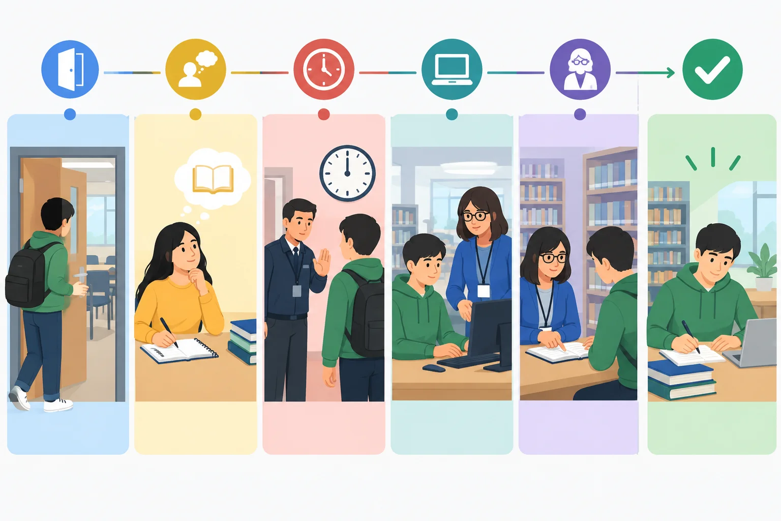 Linha do tempo visual com cinco condições passadas — possibilidade, intenção, obrigação, permissão e orientação — separadas de uma ação efetivamente concluída.