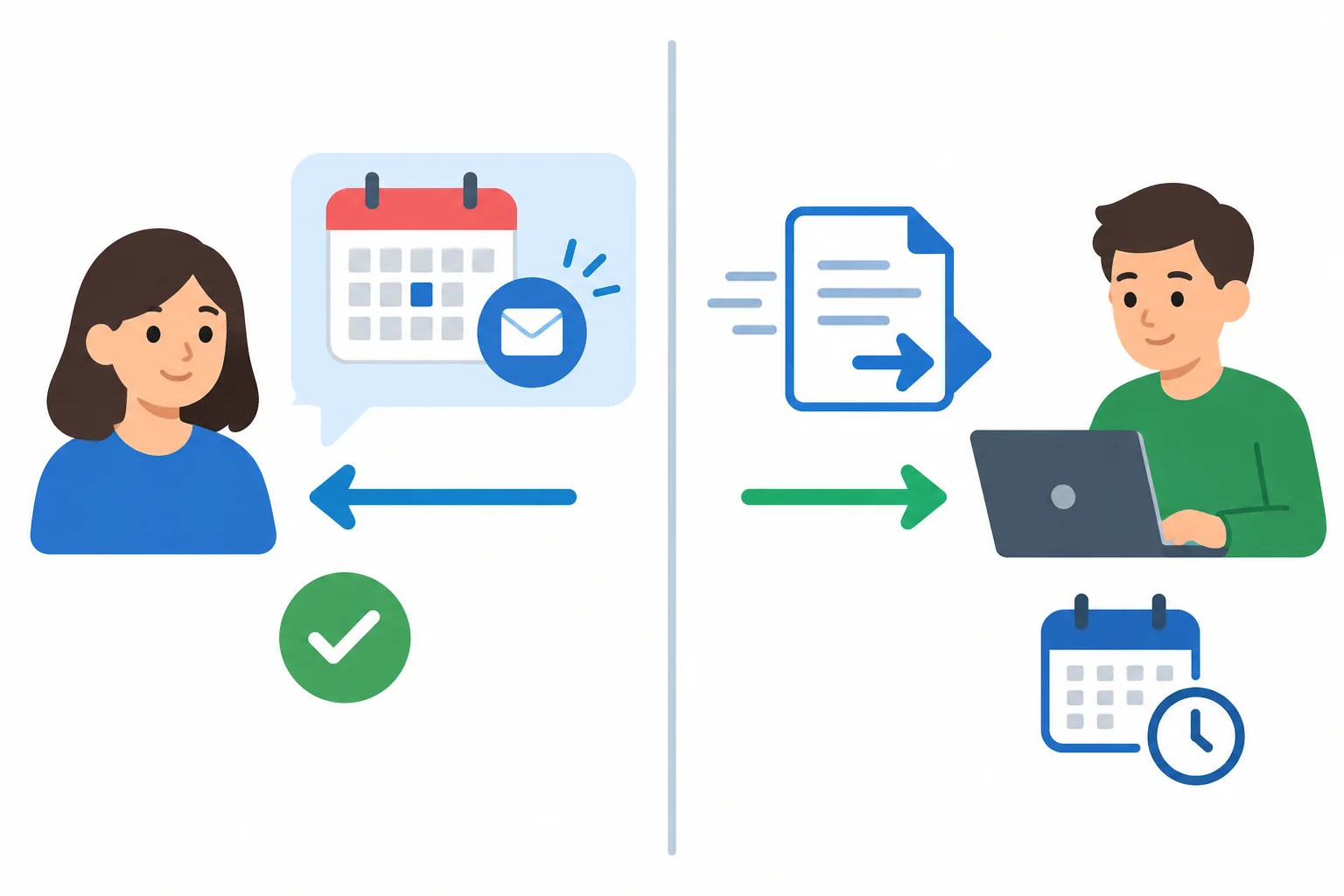 Diagrama comparando um pedido de confirmação ao destinatário com o anúncio de uma ação que o remetente realizará.