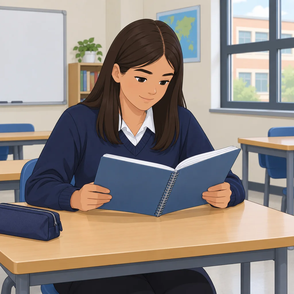 A estudante já está dentro da escola.