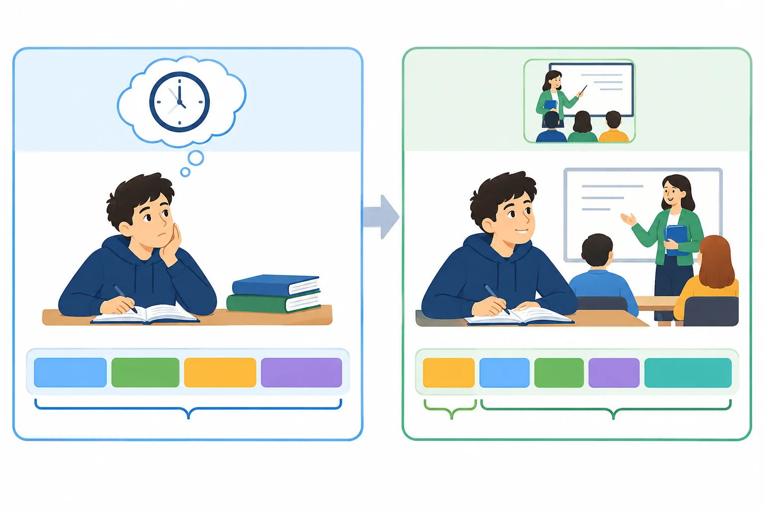 Diagrama que conecta uma condição imaginada a uma consequência: na condição, o verbo conjugado fica no fim; na consequência, fica na segunda posição.