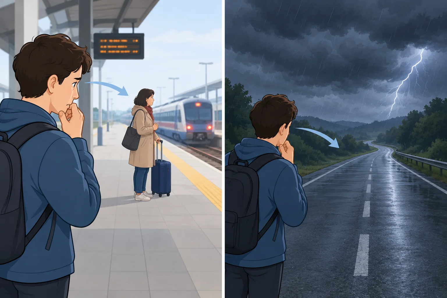 Comparação visual entre preocupar-se com uma pessoa e ter medo diante de uma situação.