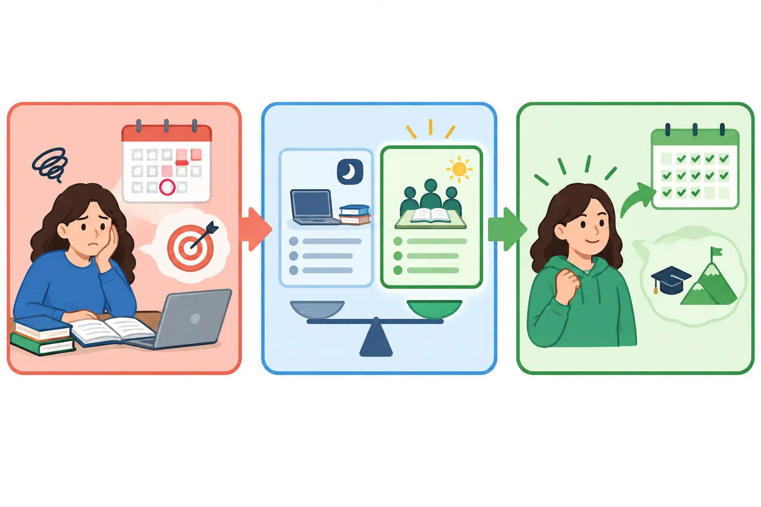 Diagrama com três blocos conectados: problema e objetivo, opções e preferência, consequência e ação assumida.