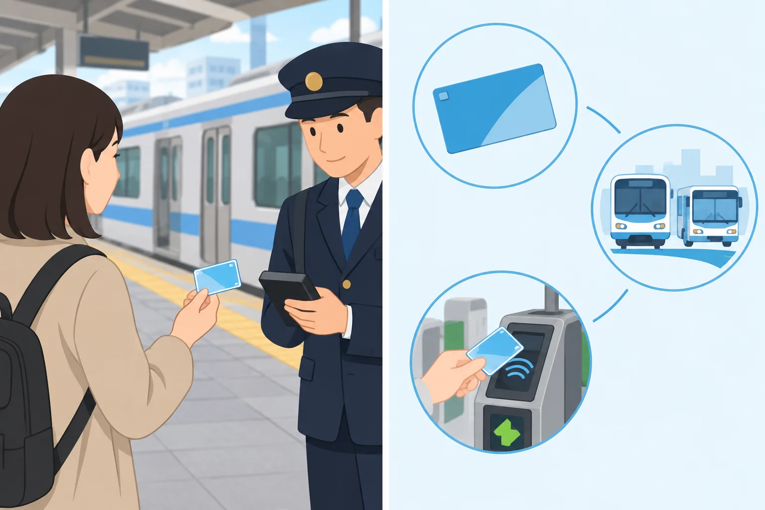 Um cartão de transporte é mostrado com pistas visuais de categoria, função e uso.