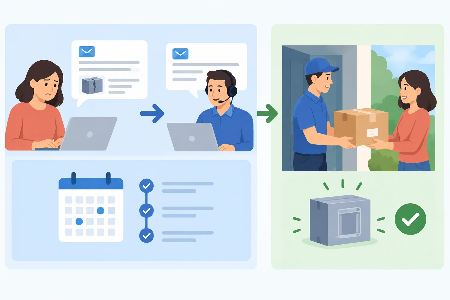Comparação visual entre receber uma resposta com as providências e receber a solução já executada.