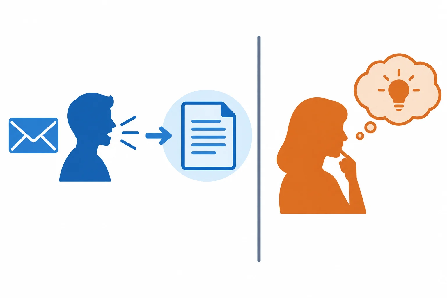 Diagrama com uma área azul para a informação vinda de uma mensagem e uma área laranja separada para o comentário de quem faz o resumo.