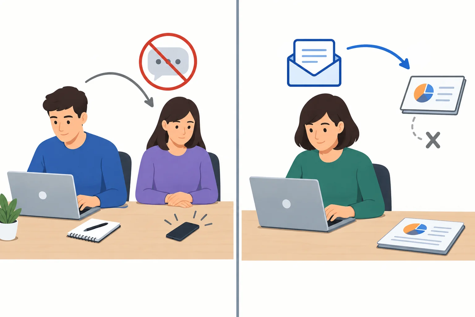 Comparação visual entre uma ação sem outra ação associada e uma ação realizada no lugar de outra.
