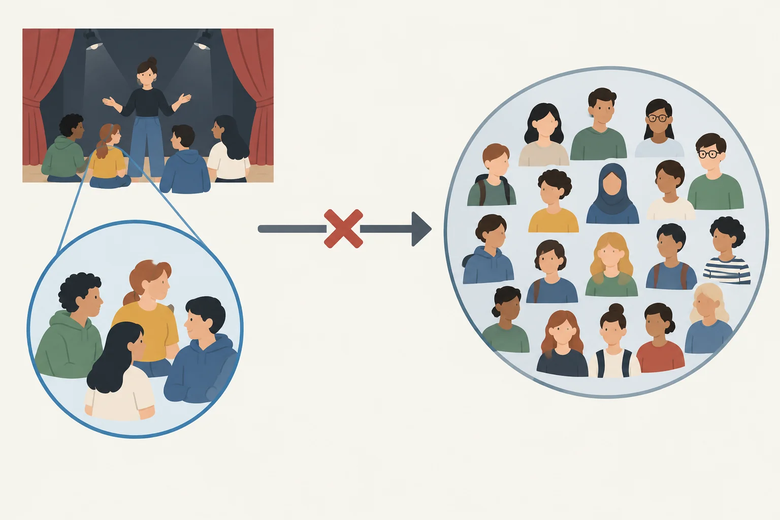 Diagrama com um pequeno grupo de alunos participantes de uma oficina dentro de um grupo maior de todos os alunos.