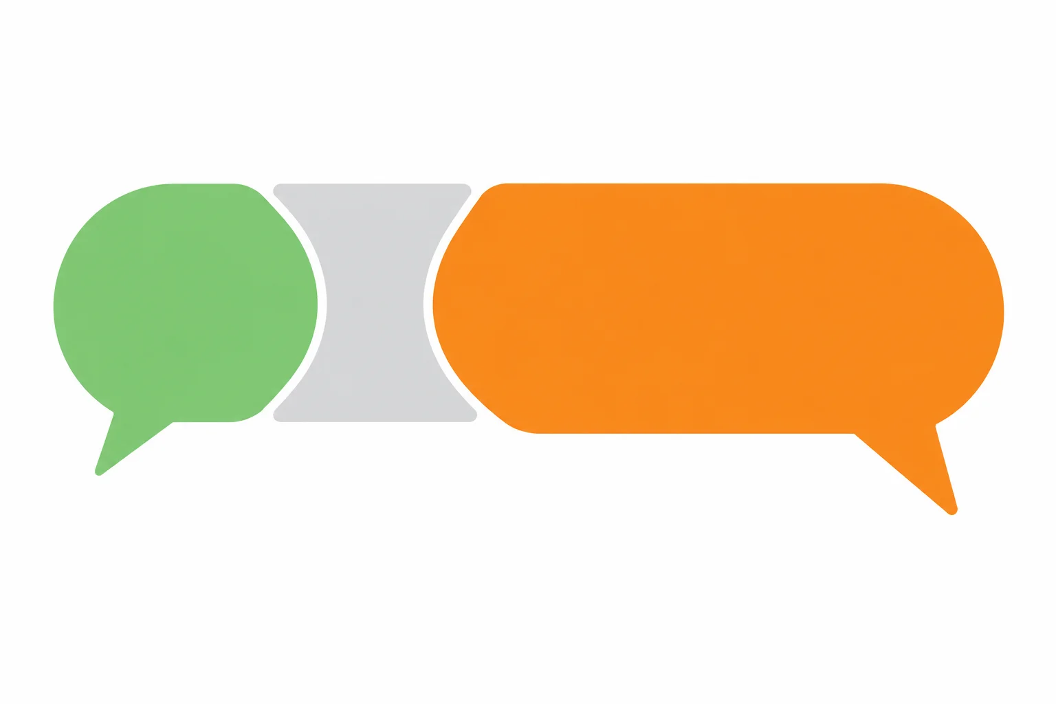 Diagrama de uma fala dividida em um segmento verde menor, aceito, e um segmento laranja maior, que mantém uma ressalva.