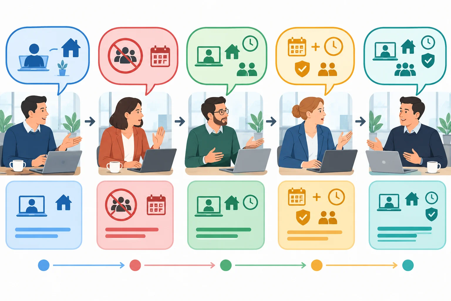 Diagrama com quatro etapas conectadas: posição inicial, primeira objeção, primeira réplica com limite e segunda objeção que acrescenta uma condição antes da réplica atualizada.