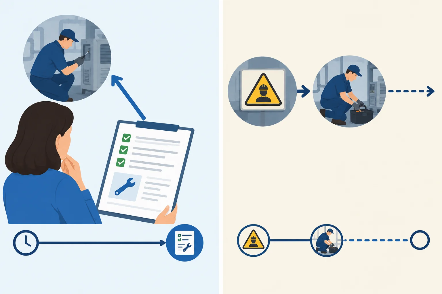 Diagrama em duas partes: à esquerda, um indício atual leva a uma conclusão sobre um evento anterior; à direita, uma regra passada aponta para uma ação sem confirmar que ela foi realizada.
