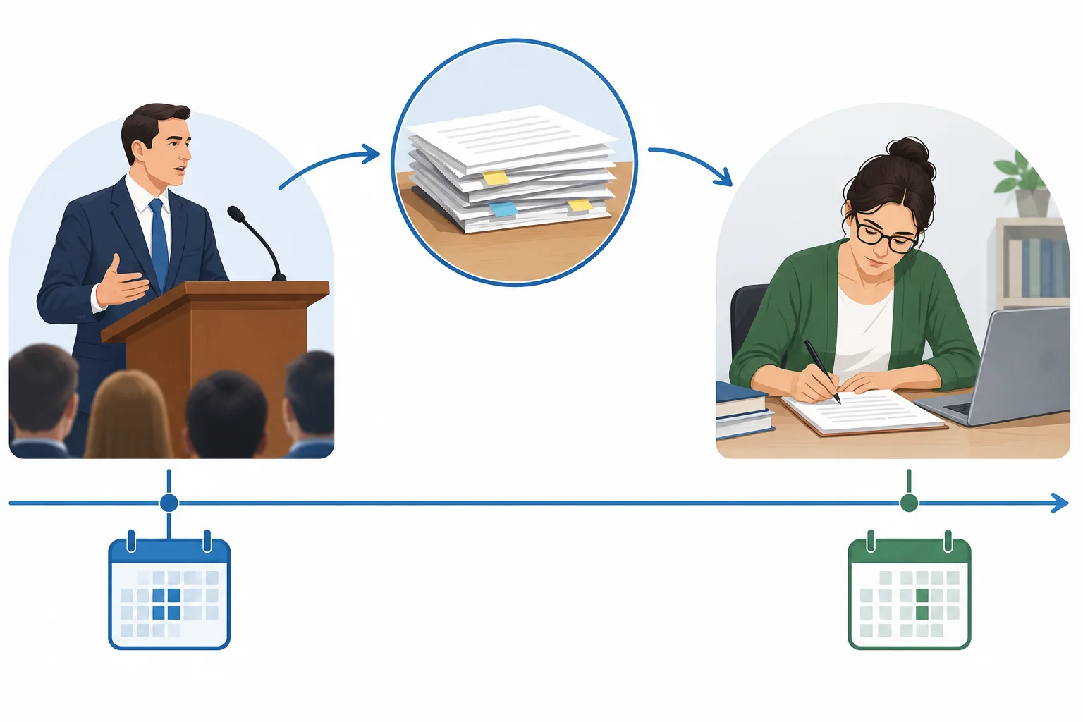 Linha do tempo em que a condição dos dados incompletos coincide com a fala da autora, enquanto o relato ocorre depois.