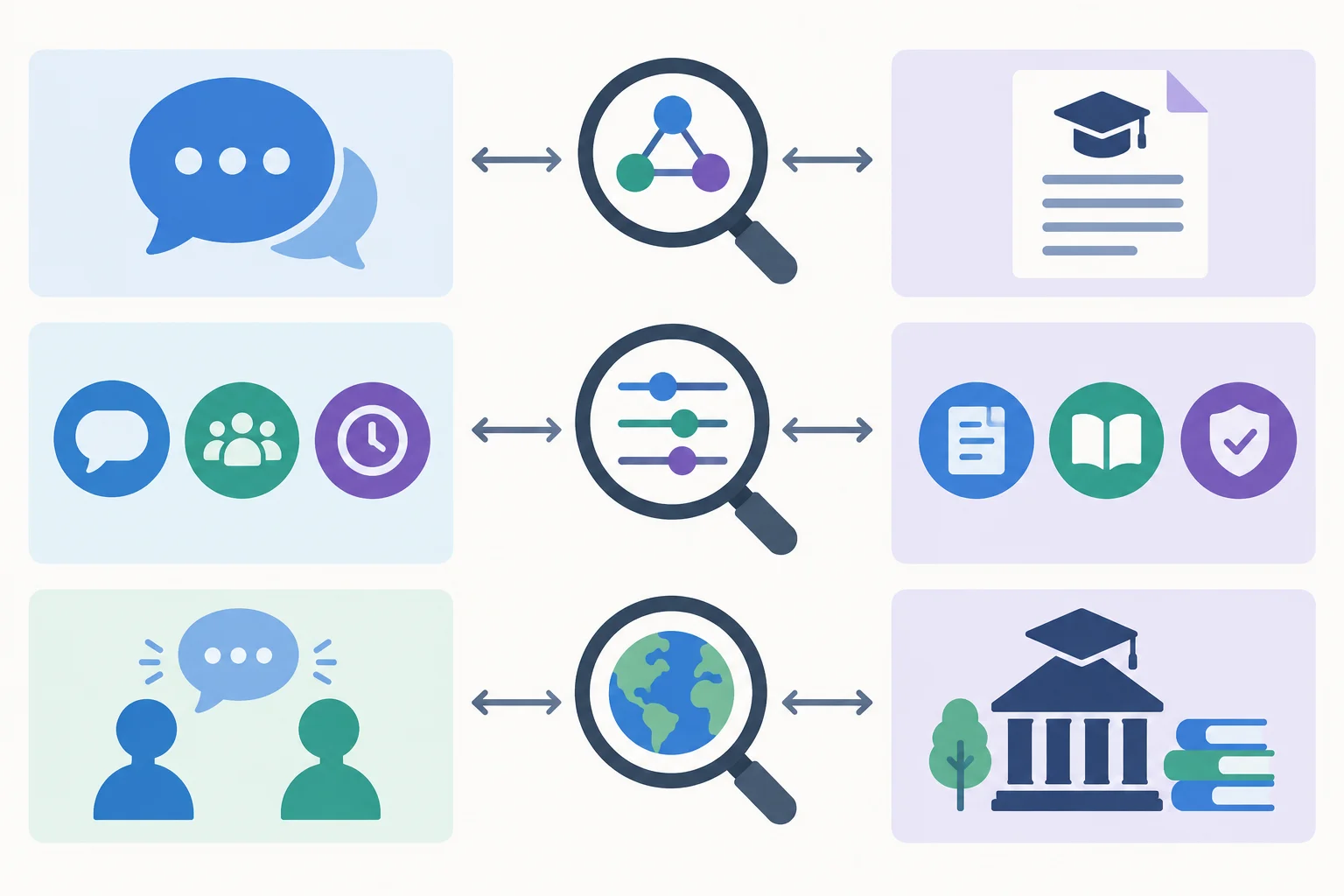 Diagrama que conecta uma fala e um texto pela categoria, pelas propriedades e pelo referente, e não apenas pela forma das palavras.