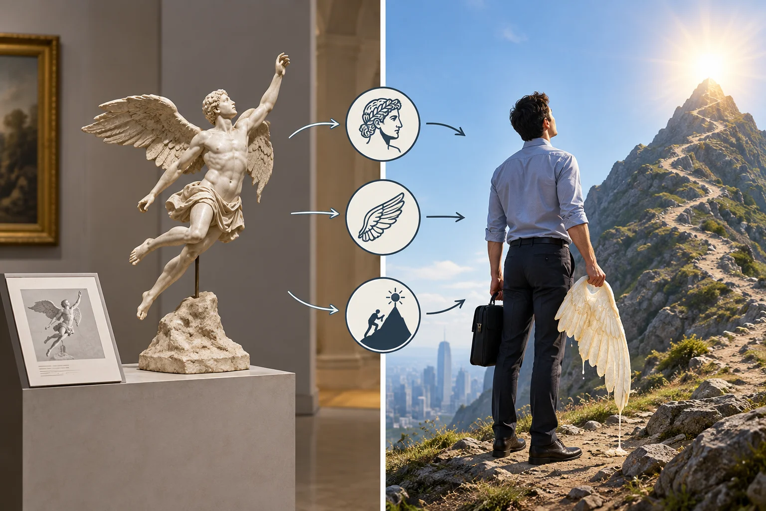 Comparação visual entre uma referência apresentada apenas como objeto de informação e pistas culturais usadas para iluminar uma situação atual.