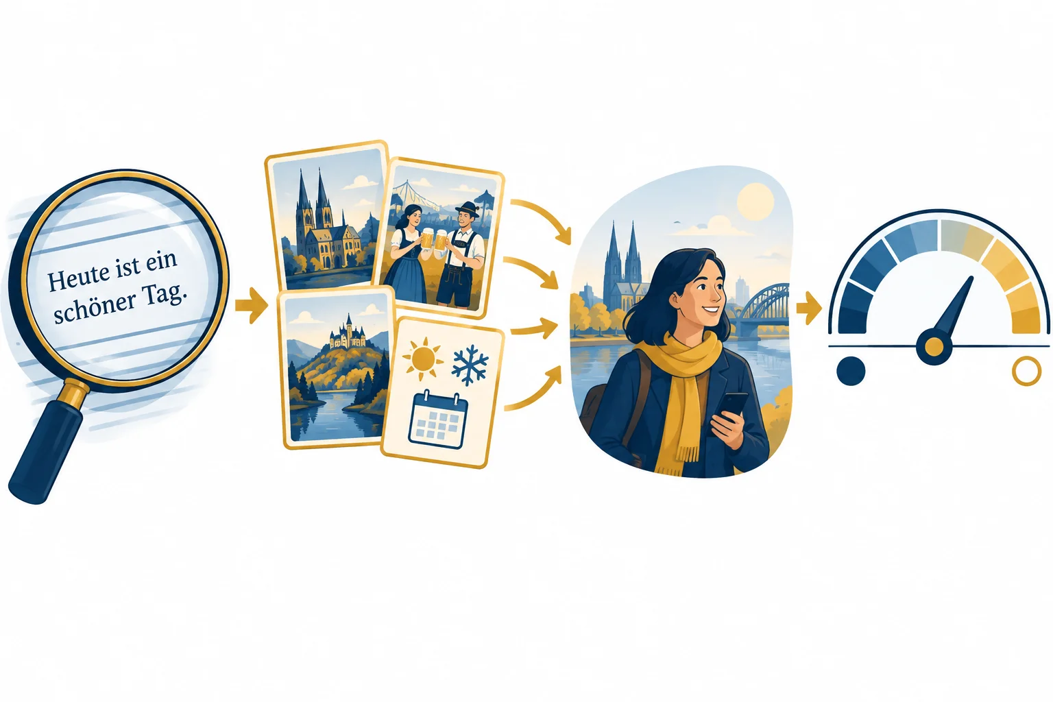 Esquema visual em quatro etapas: localizar pistas, selecionar contexto cultural, relacionar ao trecho e graduar a segurança da identificação.